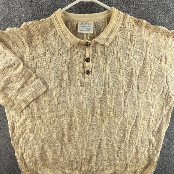 COOGI Australia Sweater Large Short Sleeve Beige Collared Cotton Pullover Jumper - Picture 1 of 16